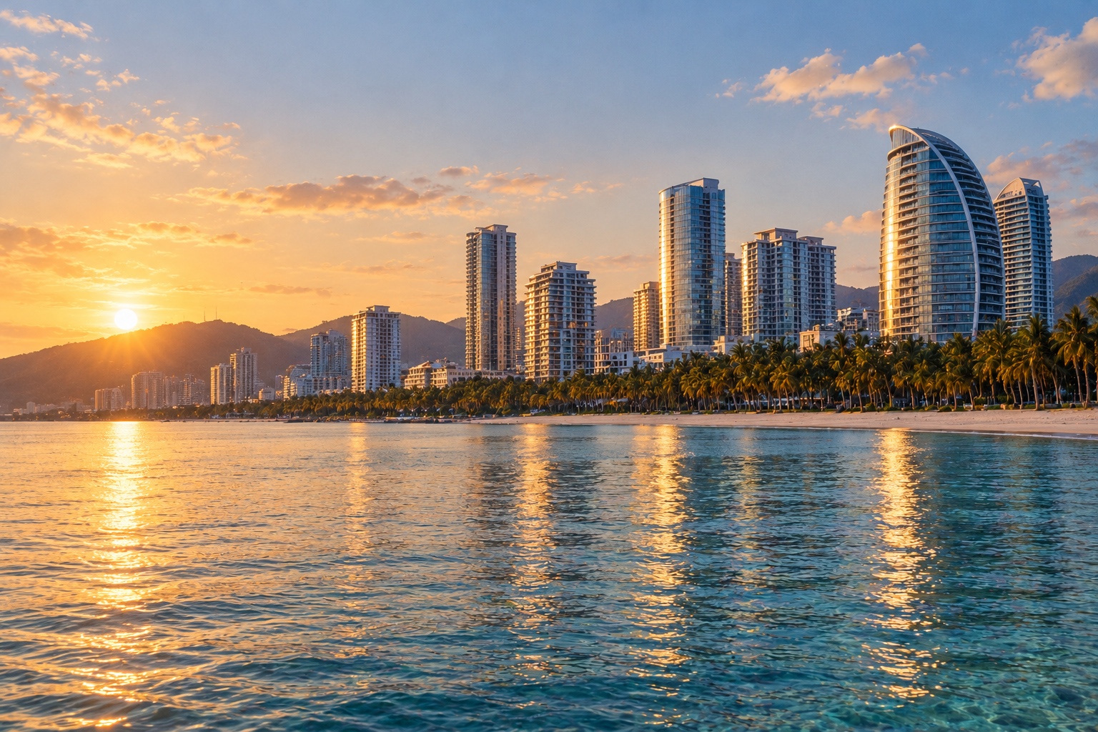 Sanya all’alba, la baia e il nuovo skyline