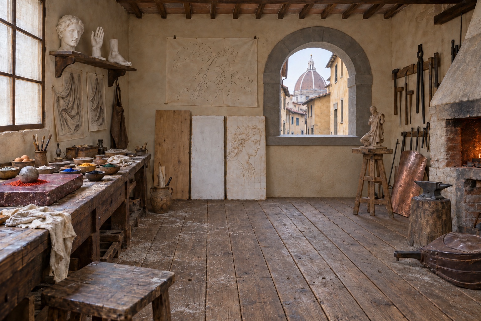Visualizzazione progettuale della bottega del Verrocchio nel museo di Sanya