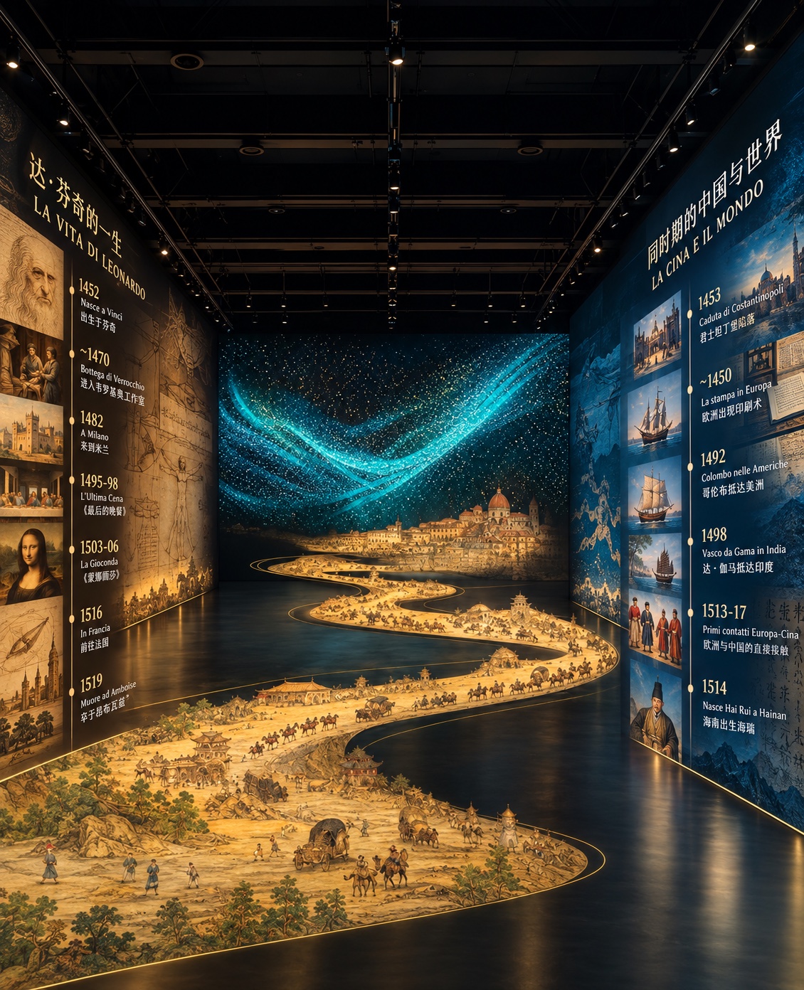 Visualizzazione progettuale della sala della Via della Seta nel museo di Sanya